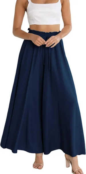 R.Vivimos Women's Wide Leg Lounge Pants Elastic High Waisted Drawstring Tie Casual Flowy Palazzo Pants Trousers with Pockets