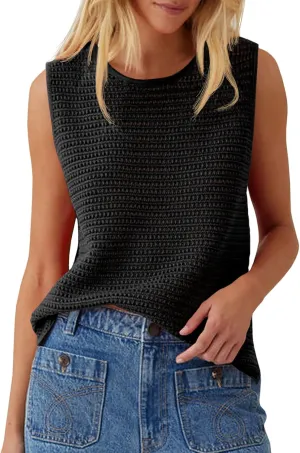 Saodimallsu Womens Crochet Tank Tops Summer Sleeveless Crew Neck Basic Mesh Knit Loose Pullover Sweater Vest