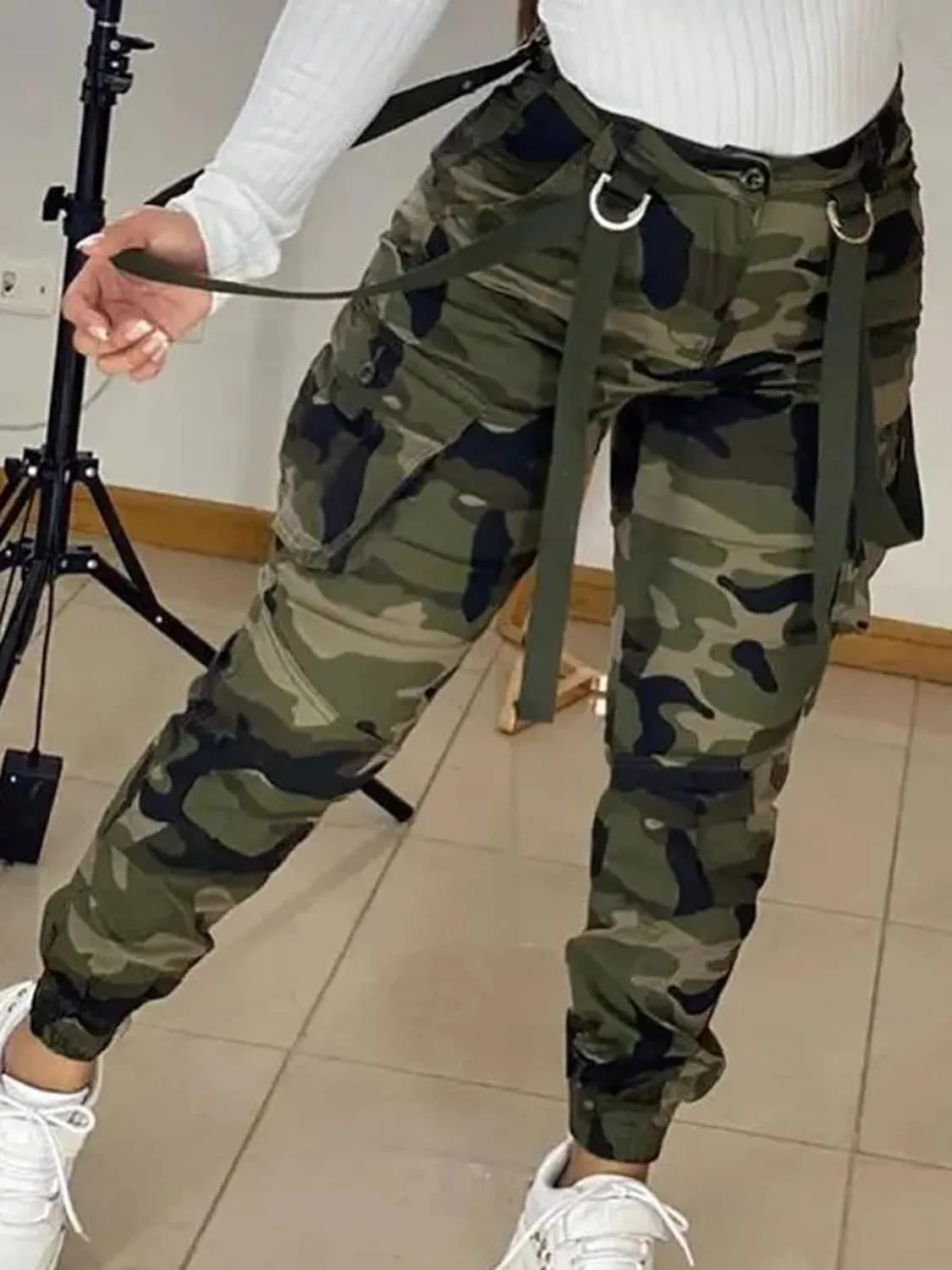 Seltaon Casual Camo Cargo Pants for Women Fall Camouflage Army Fatigue Jogger Sweatpants Trousers Plus Size