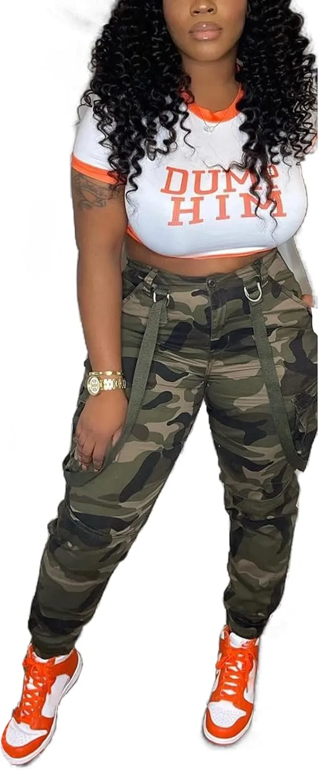 Seltaon Casual Camo Cargo Pants for Women Fall Camouflage Army Fatigue Jogger Sweatpants Trousers Plus Size