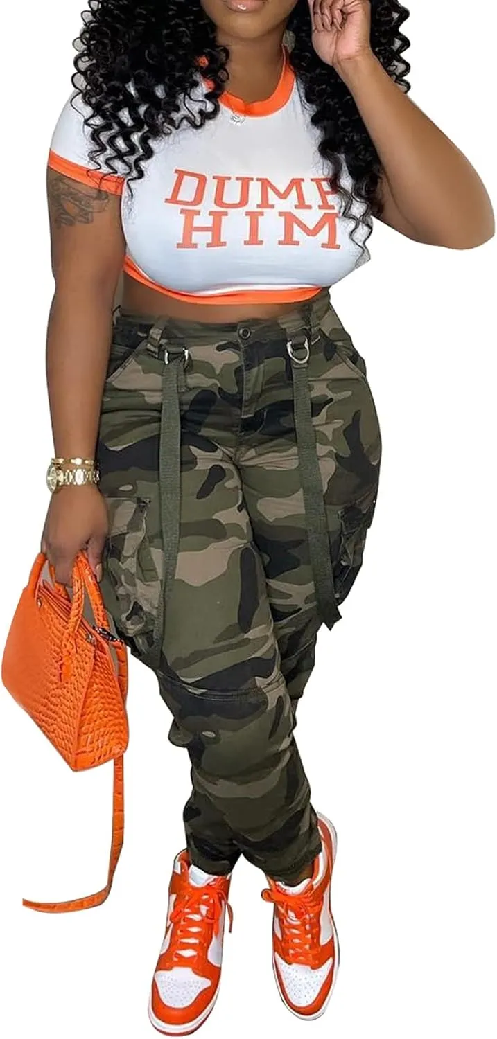 Seltaon Casual Camo Cargo Pants for Women Fall Camouflage Army Fatigue Jogger Sweatpants Trousers Plus Size