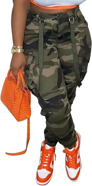 Seltaon Casual Camo Cargo Pants for Women Fall Camouflage Army Fatigue Jogger Sweatpants Trousers Plus Size