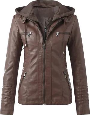 SHAOBGE Jacket Long Leather Women's Slim Zip Belt Tops Stand Jacket Suit Collar Motorcycle Coat Women's Coat Jackets