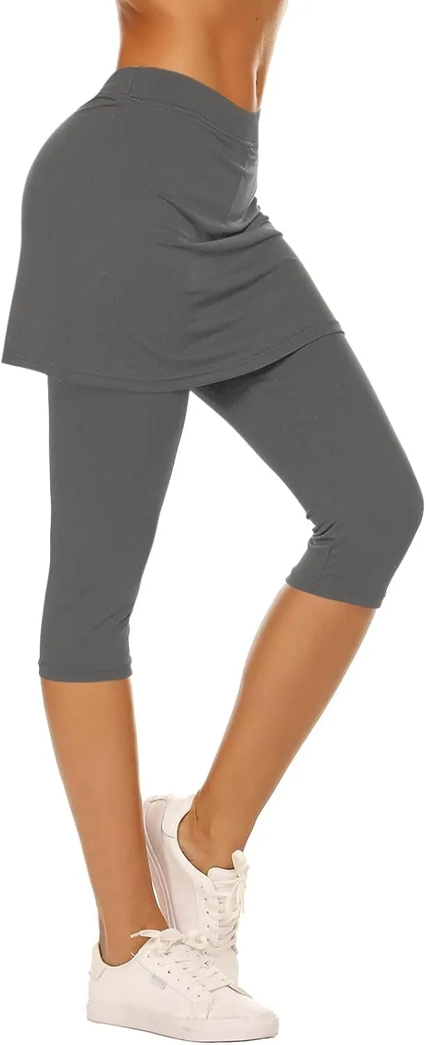 Skirted Leggings for Women Capri Athletic Golf Skorts Gym Tennis Yoga Legging High Waisted Capri Leggings with Skirts