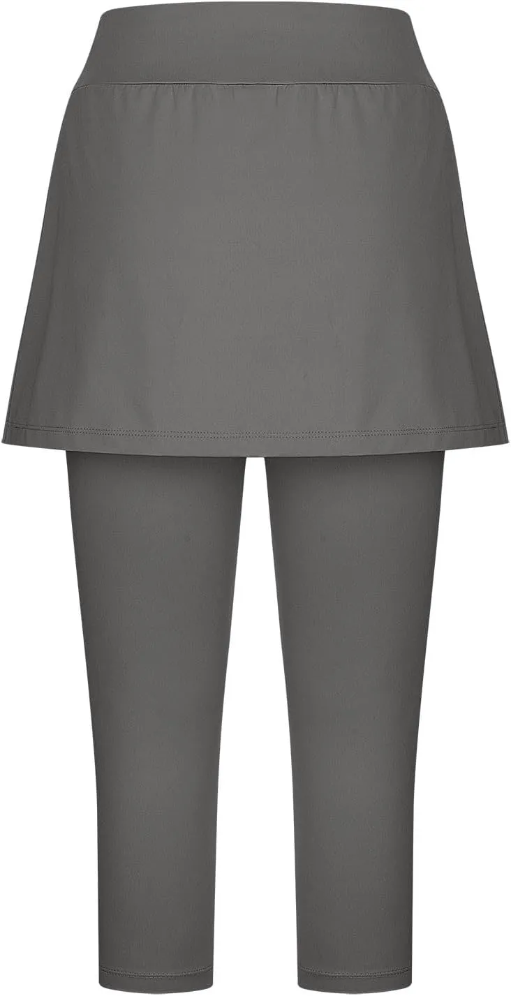 Skirted Leggings for Women Capri Athletic Golf Skorts Gym Tennis Yoga Legging High Waisted Capri Leggings with Skirts