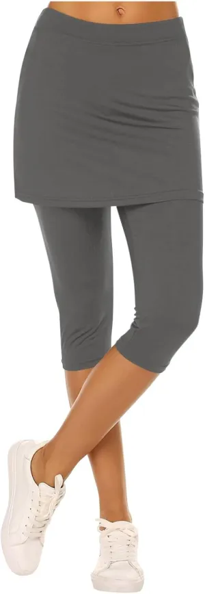 Skirted Leggings for Women Capri Athletic Golf Skorts Gym Tennis Yoga Legging High Waisted Capri Leggings with Skirts