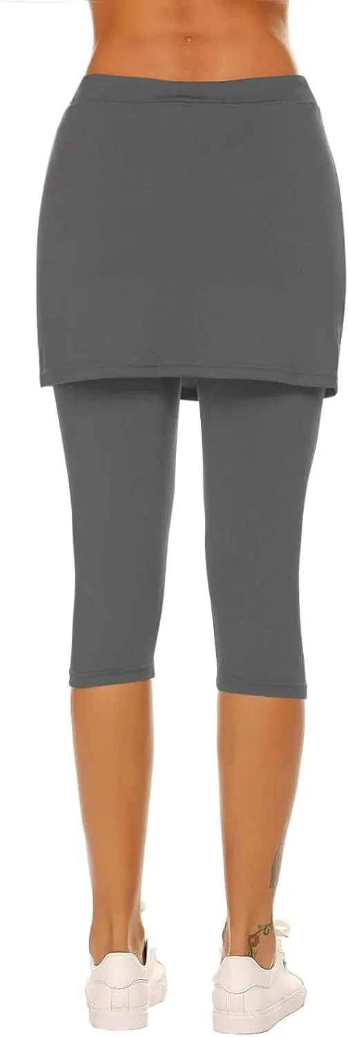Skirted Leggings for Women Capri Athletic Golf Skorts Gym Tennis Yoga Legging High Waisted Capri Leggings with Skirts