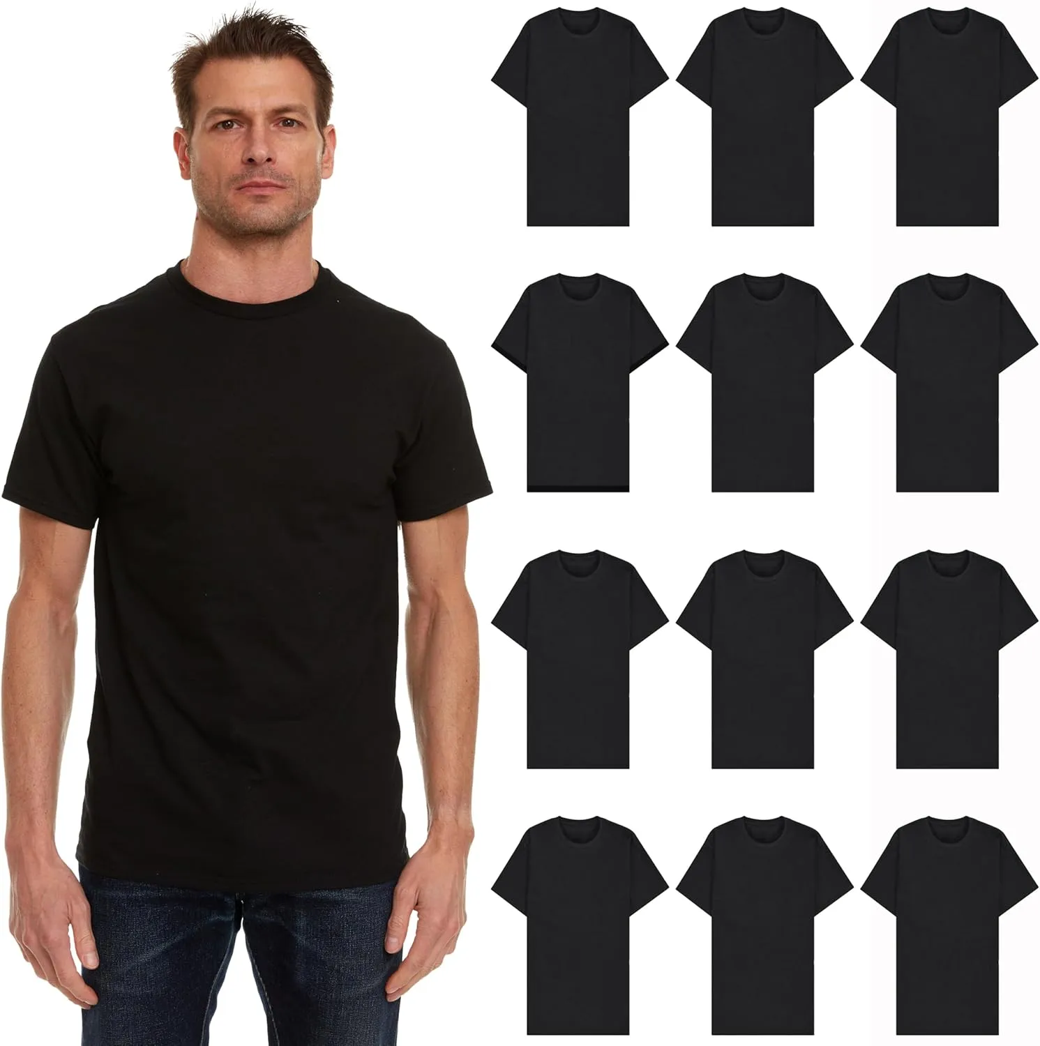 SOCKS'NBULK 12 Pack Wholesale Mens Soft Cotton Slim Fit Crew Neck Short Sleeve T-Shirts Mix Colors Bulk Size