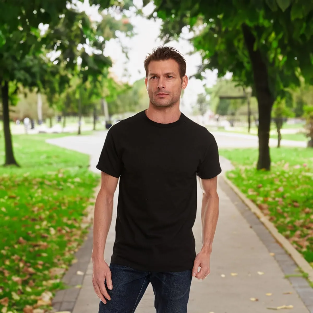 SOCKS'NBULK 12 Pack Wholesale Mens Soft Cotton Slim Fit Crew Neck Short Sleeve T-Shirts Mix Colors Bulk Size