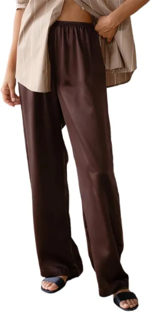 SOLILOQUY Women Y2K Satin Wide Leg Pants Casual Elastic High Waist Solid Loose Fit Lounge Pants Office Ladies Work Trousers
