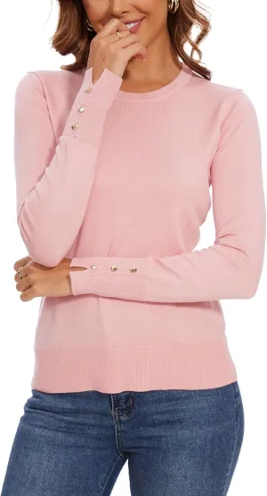Spicy Sandia Women's Lightweight Long Sleeve Crew Neck Sweaters Striped Casual Knit Pullover Tops
