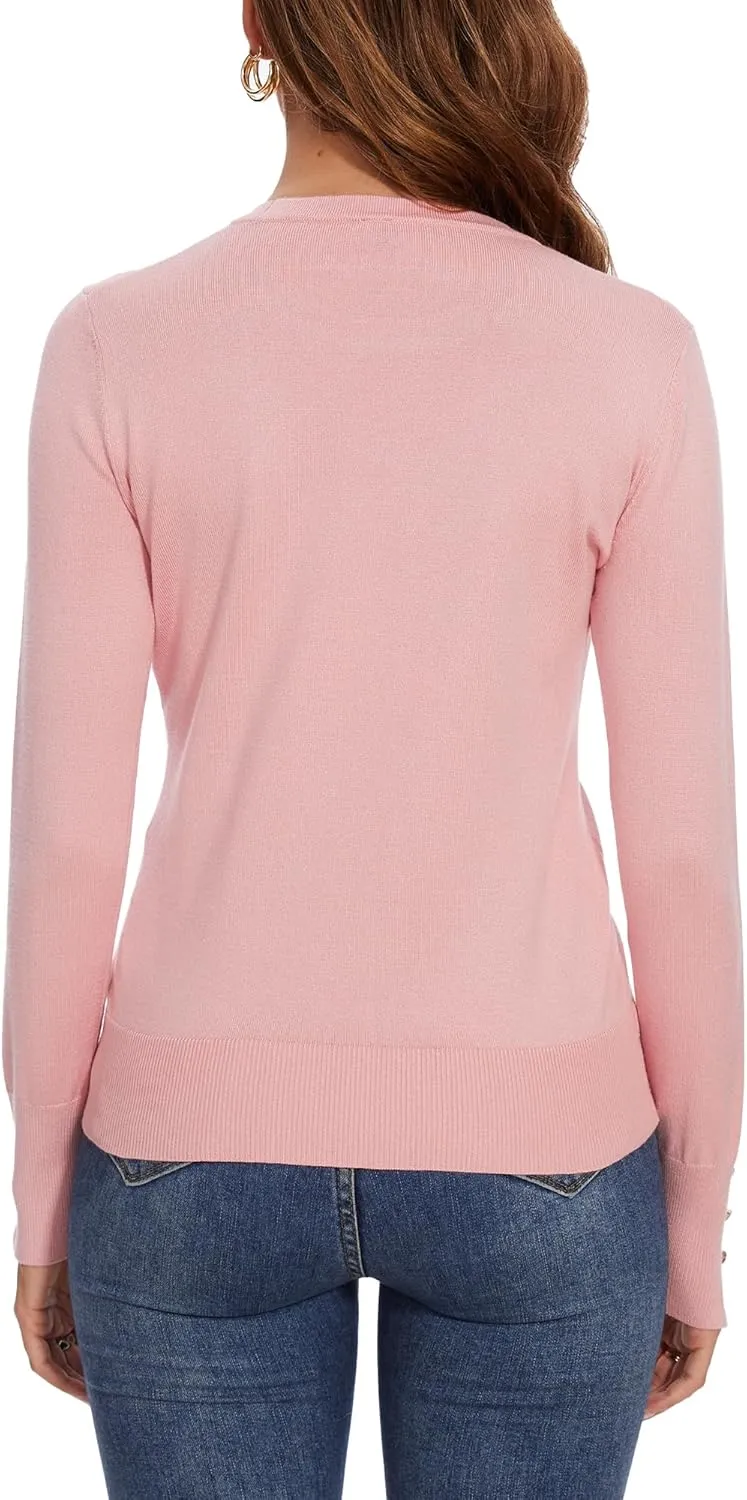 Spicy Sandia Women's Lightweight Long Sleeve Crew Neck Sweaters Striped Casual Knit Pullover Tops