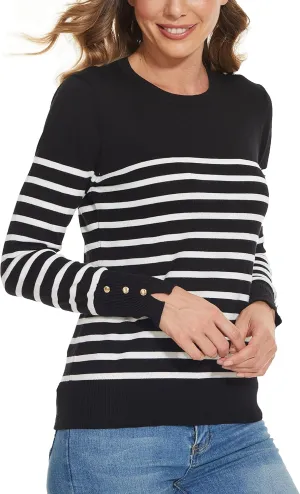 Spicy Sandia Women's Lightweight Long Sleeve Crew Neck Sweaters Striped Casual Knit Pullover Tops