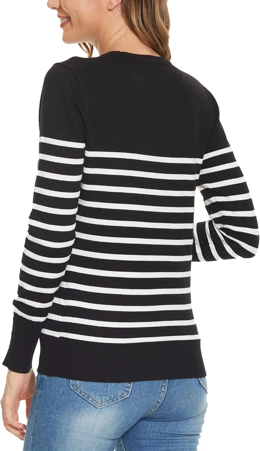 Spicy Sandia Women's Lightweight Long Sleeve Crew Neck Sweaters Striped Casual Knit Pullover Tops