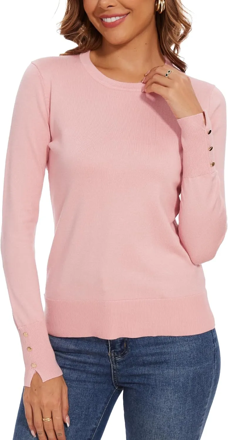 Spicy Sandia Women's Lightweight Long Sleeve Crew Neck Sweaters Striped Casual Knit Pullover Tops