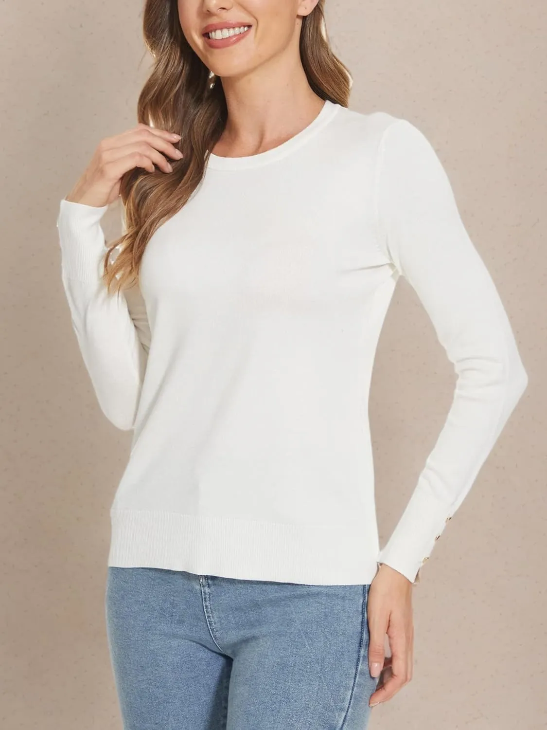 Spicy Sandia Women's Lightweight Long Sleeve Crew Neck Sweaters Striped Casual Knit Pullover Tops