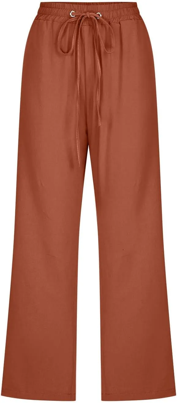 STYESH Capris for Women Casual Summer, Linen Pants High Waisted Loose Yoga Sweatpants Crop Pants with Pockets