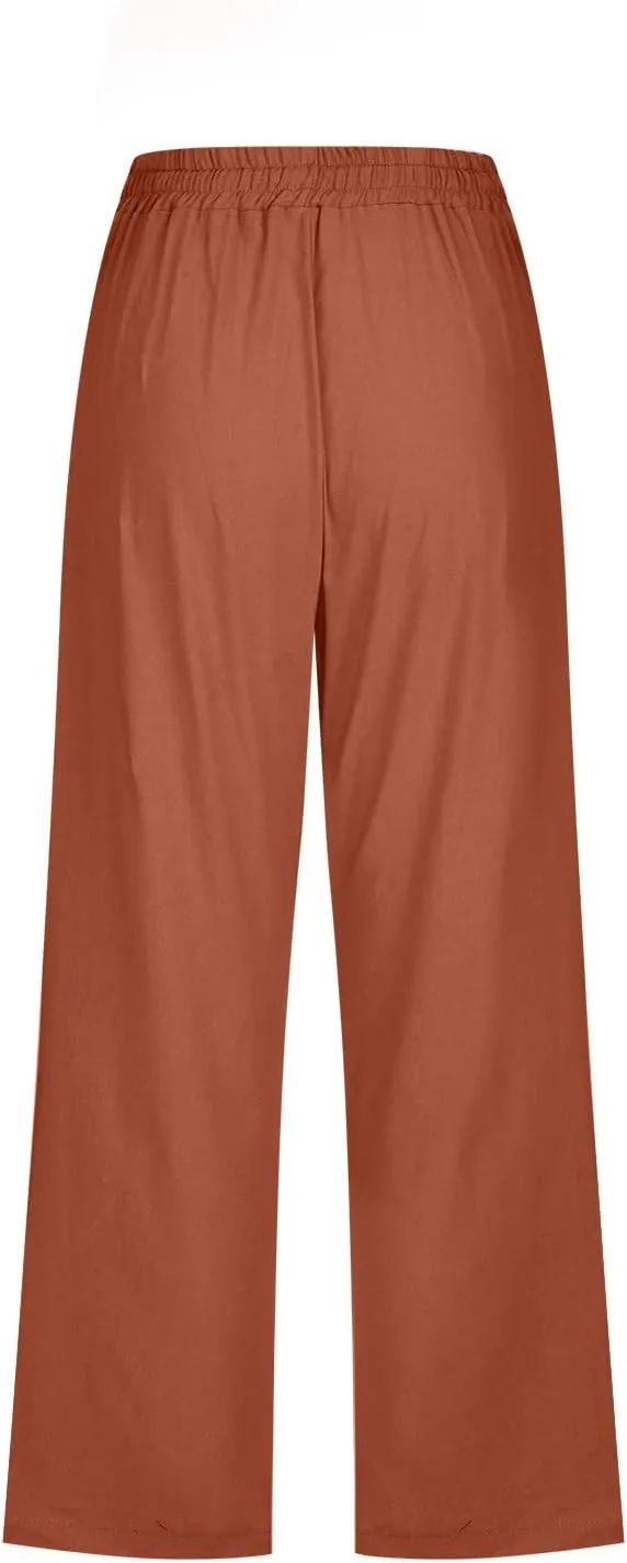 STYESH Capris for Women Casual Summer, Linen Pants High Waisted Loose Yoga Sweatpants Crop Pants with Pockets