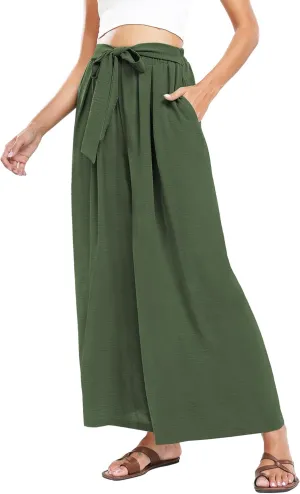 Summe Wide Leg Dress Pants for Women High Waisted Palazzo Casual Work Pants Beach Trousers with Pocket