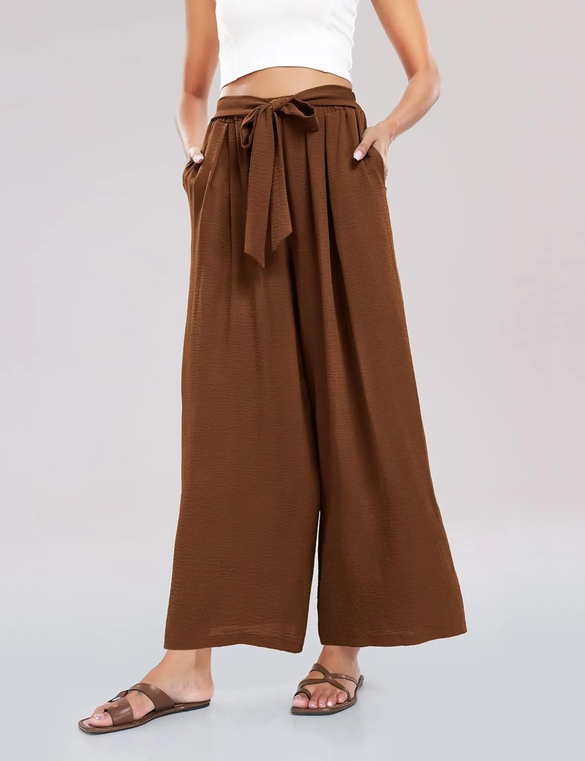 Summe Wide Leg Dress Pants for Women High Waisted Palazzo Casual Work Pants Beach Trousers with Pocket