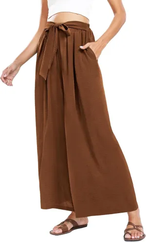 Summe Wide Leg Dress Pants for Women High Waisted Palazzo Casual Work Pants Beach Trousers with Pocket