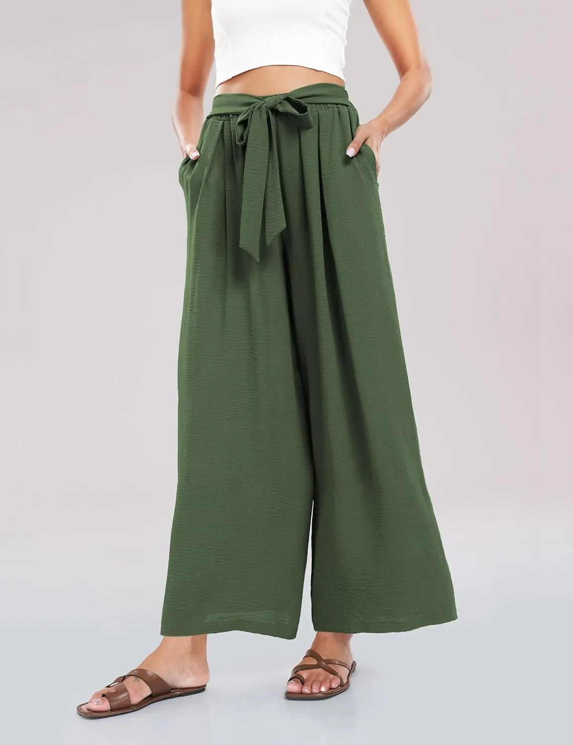 Summe Wide Leg Dress Pants for Women High Waisted Palazzo Casual Work Pants Beach Trousers with Pocket