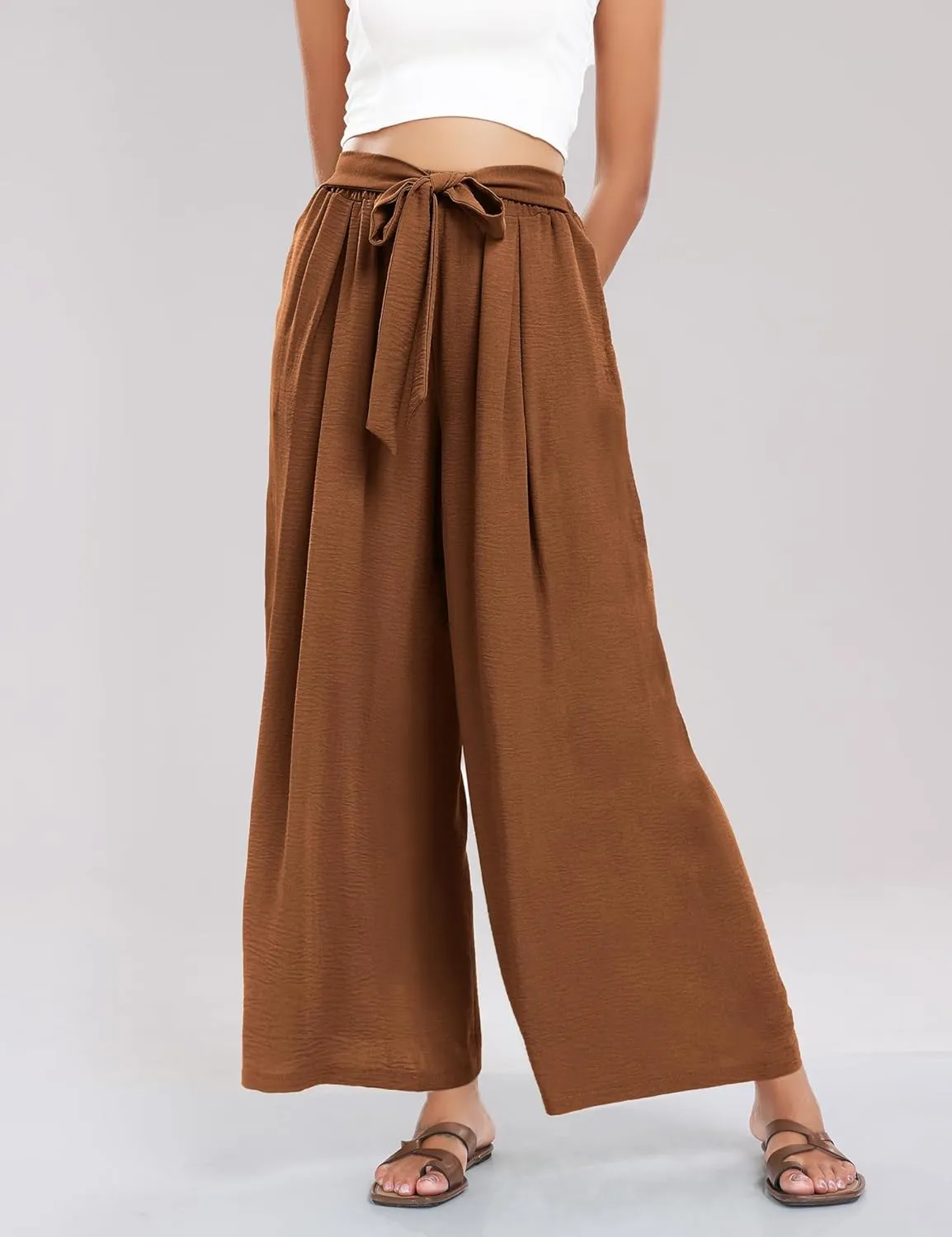 Summe Wide Leg Dress Pants for Women High Waisted Palazzo Casual Work Pants Beach Trousers with Pocket