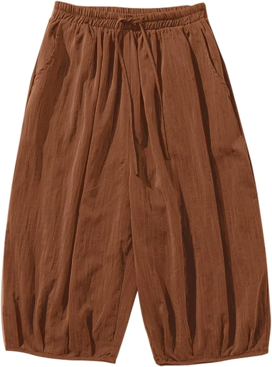 Summer Loose Fit Casual Capri Harem Pants Elastic Waist Wide Leg Baggy Long Shorts Yoga Hippie Slacks Trousers with Pockets
