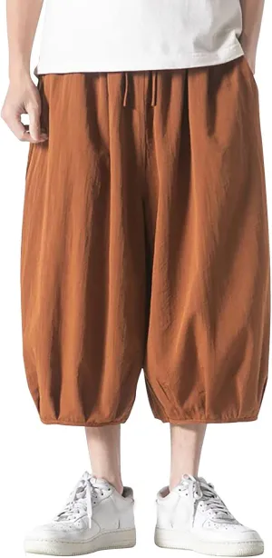 Summer Loose Fit Casual Capri Harem Pants Elastic Waist Wide Leg Baggy Long Shorts Yoga Hippie Slacks Trousers with Pockets