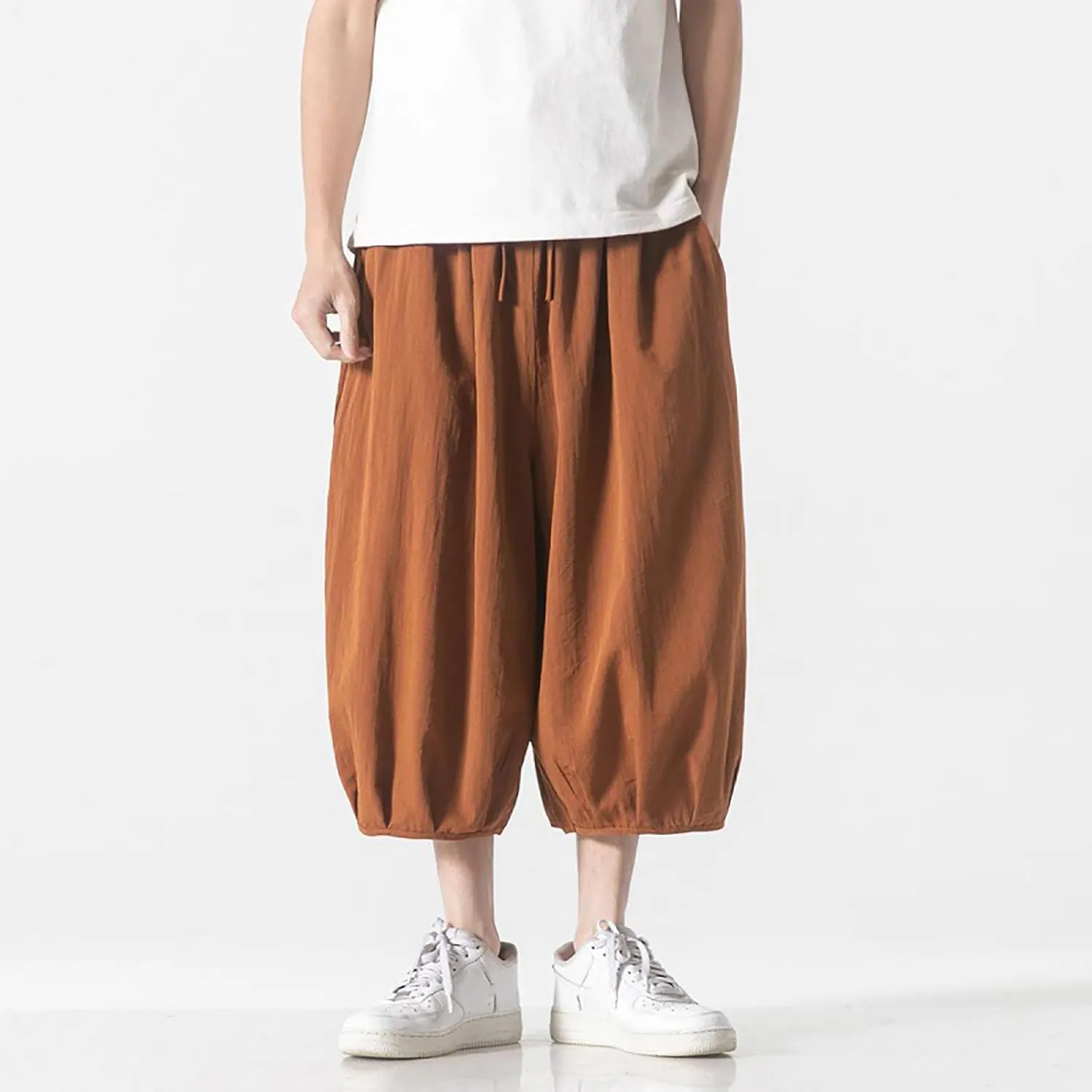 Summer Loose Fit Casual Capri Harem Pants Elastic Waist Wide Leg Baggy Long Shorts Yoga Hippie Slacks Trousers with Pockets