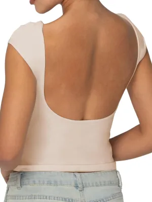 Sunzel Open Back Tops for Women Sexy Going Out Top Double Lined Backless Shirt Y2K Crop Basic Tee Shirts for Casual Workout