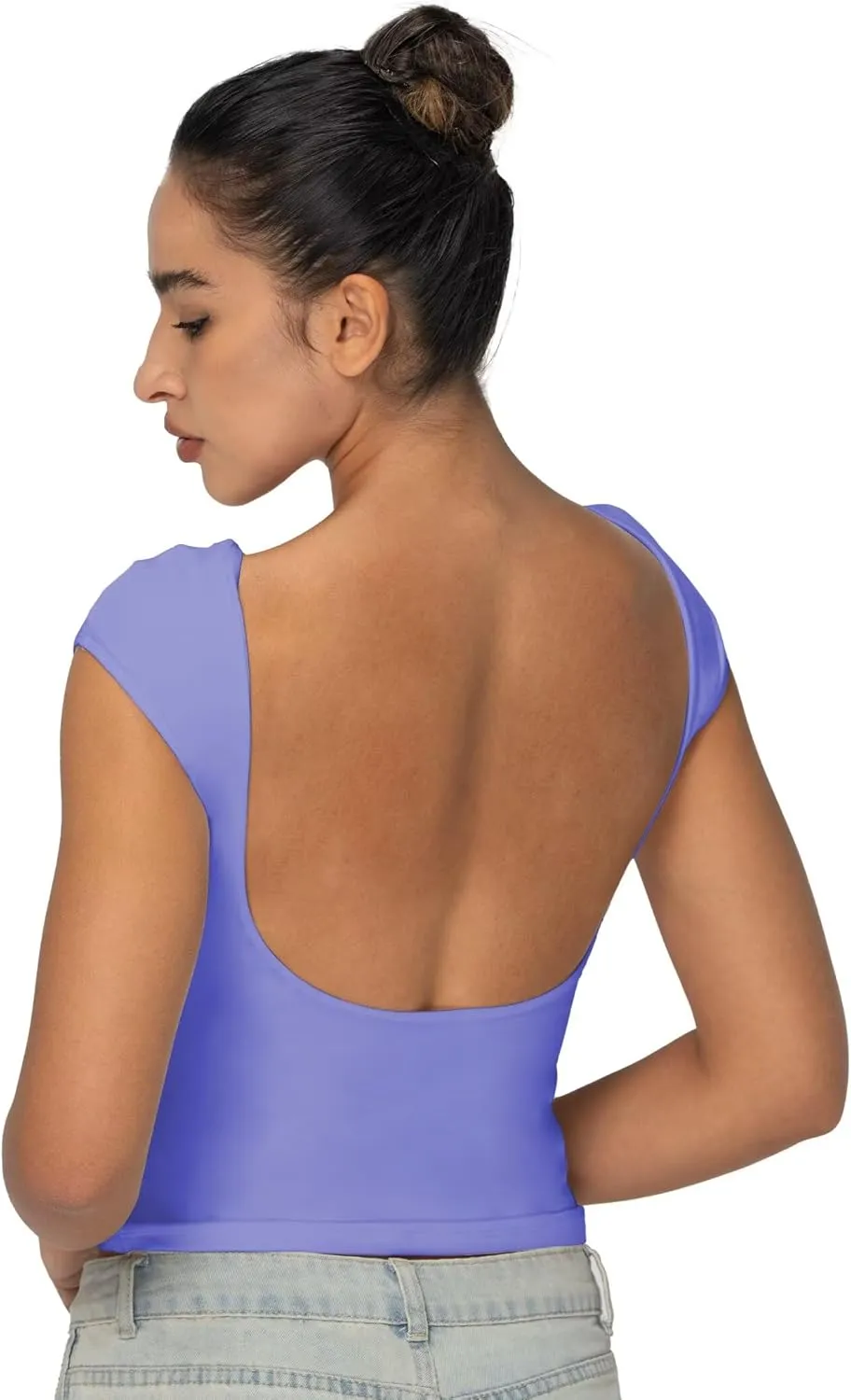 Sunzel Open Back Tops for Women Sexy Going Out Top Double Lined Backless Shirt Y2K Crop Basic Tee Shirts for Casual Workout