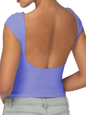 Sunzel Open Back Tops for Women Sexy Going Out Top Double Lined Backless Shirt Y2K Crop Basic Tee Shirts for Casual Workout