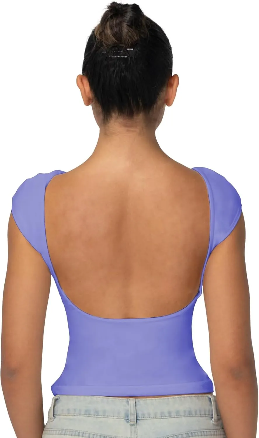 Sunzel Open Back Tops for Women Sexy Going Out Top Double Lined Backless Shirt Y2K Crop Basic Tee Shirts for Casual Workout