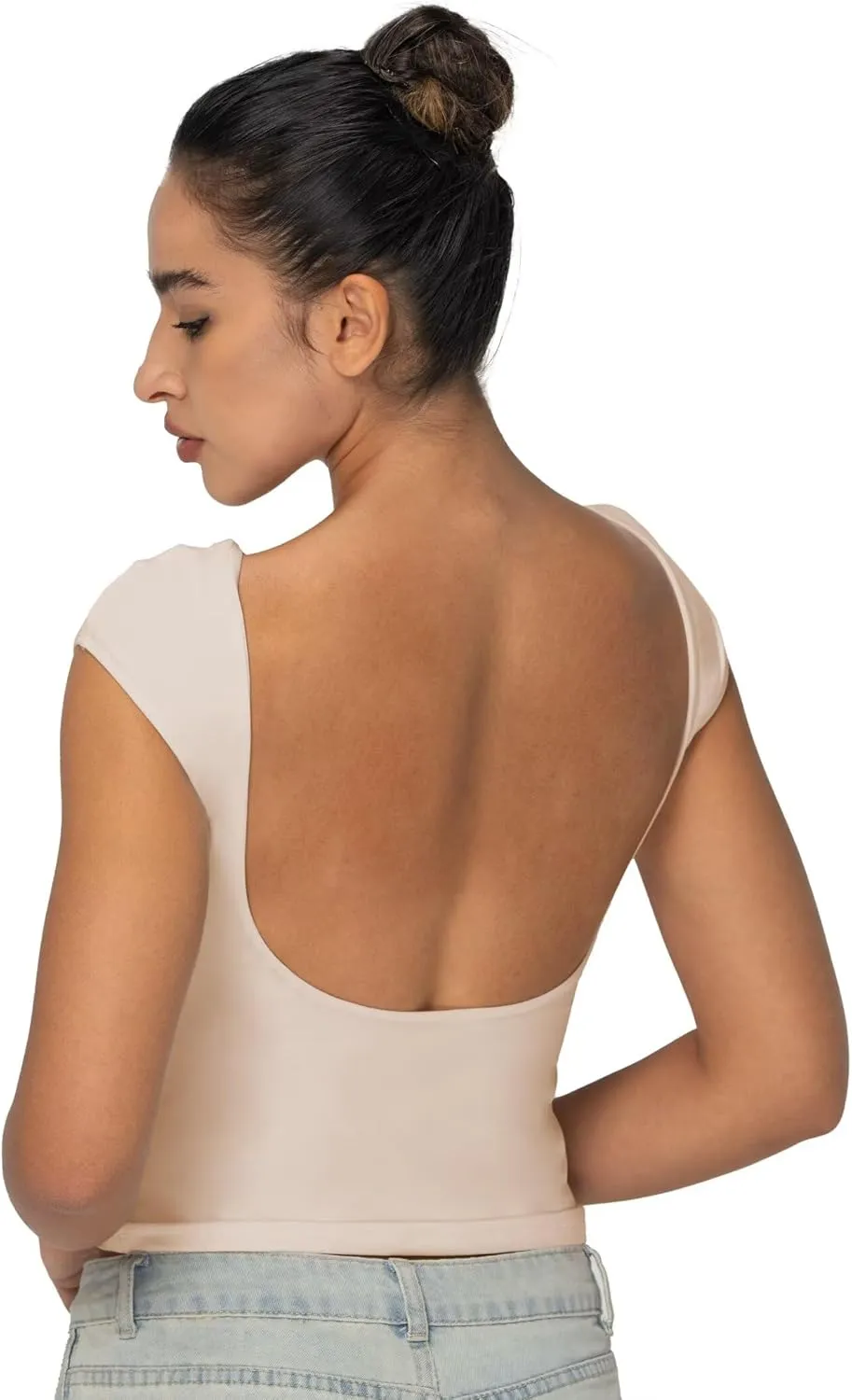Sunzel Open Back Tops for Women Sexy Going Out Top Double Lined Backless Shirt Y2K Crop Basic Tee Shirts for Casual Workout