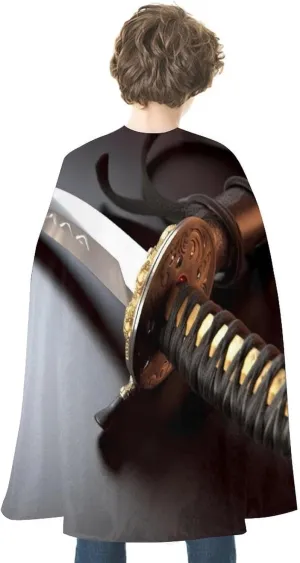 Superhero Cape Japan Samurai Sword Halloween Cape for Adult Reversible Cloak Dress Up Capes for Halloween Cosplay Costumes