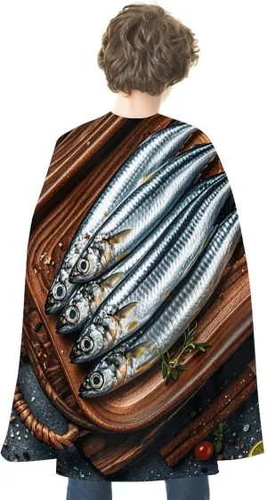 Superhero Cape Sardines Halloween Cape for Adult Reversible Cloak Dress Up Capes for Halloween Cosplay Costumes