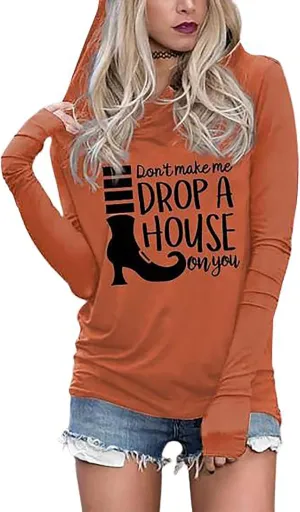 Susongeth Halloween Sanderson Sisters Fashion Hoodie Women Halloween Hocus Pocus Long Sleeve T-Shirt Lightweight Pullover Top