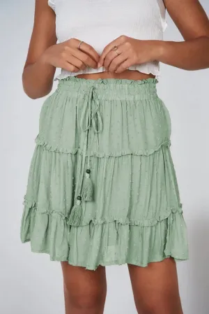 Sweets Tassle Mini Skirt in Sage