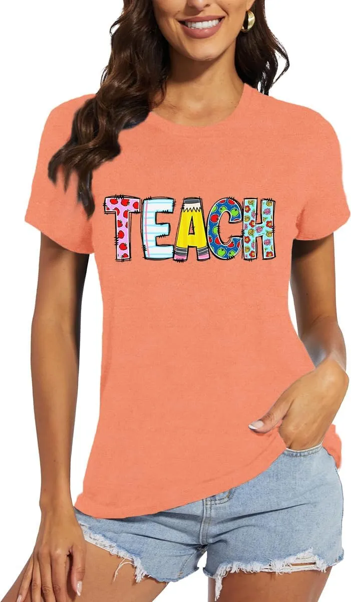 Teacher Shirts for Women Teach Teaching Tshirt Teacher Life Tee Tops