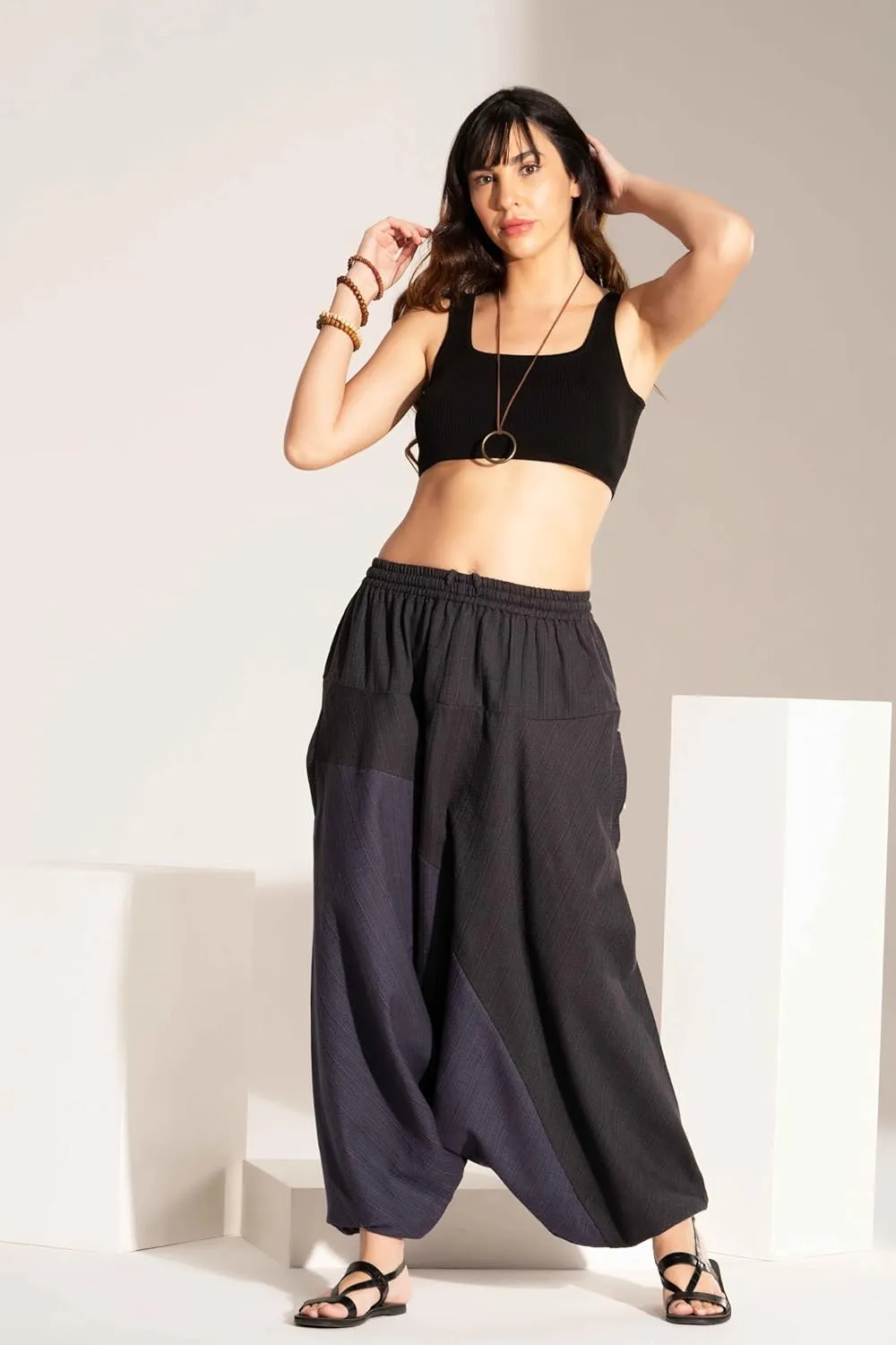 The Veshti Company Boho Wide Leg Yoga Pants Pyjama Parachute Pant with Pockets for Women Cotton Loose Flowy Lounge Harem Pant