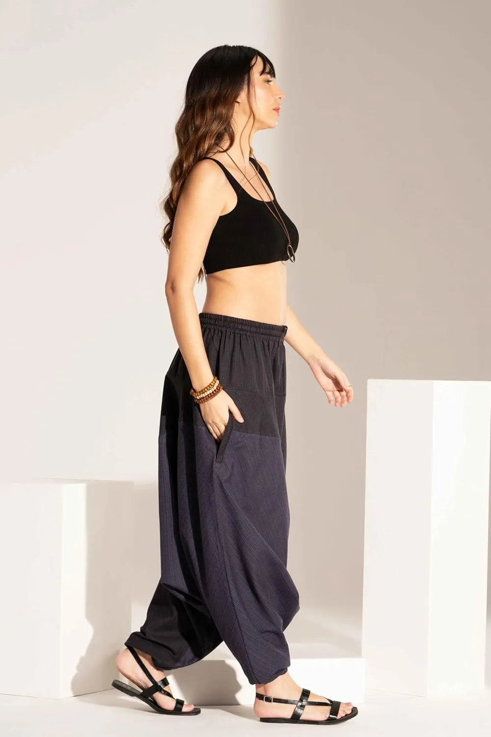 The Veshti Company Boho Wide Leg Yoga Pants Pyjama Parachute Pant with Pockets for Women Cotton Loose Flowy Lounge Harem Pant
