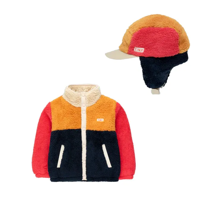 TINYCOTTONS Kids Color Block Polar Sherpa Chapka Winter Hat - Navy/Yellow