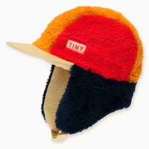 TINYCOTTONS Kids Color Block Polar Sherpa Chapka Winter Hat - Navy/Yellow