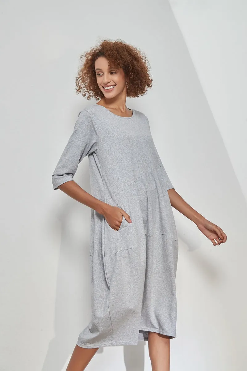 Tirelli - 3/4 Sleeve Diagonal Seam Dress - Grey Marle