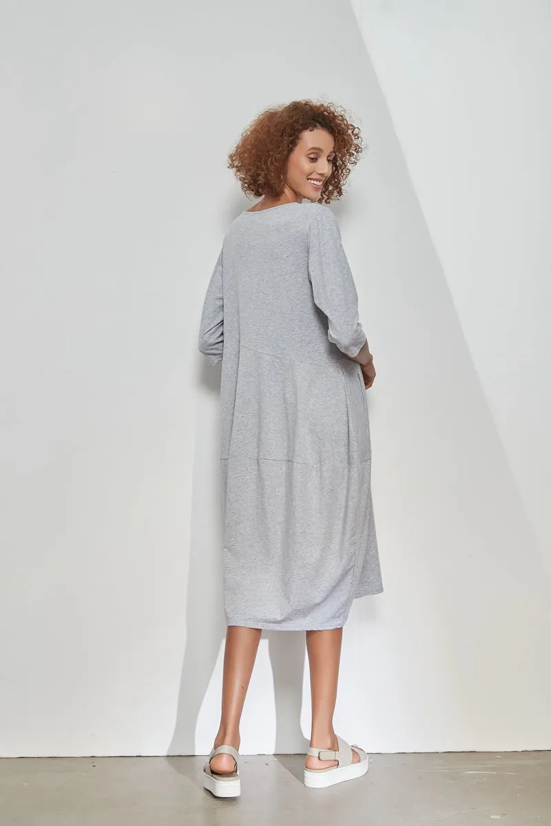 Tirelli - 3/4 Sleeve Diagonal Seam Dress - Grey Marle