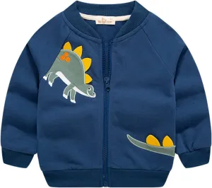 Toddler Baby Boys Fleece Warm Jacket Winter Print Cotton Dinosaur Long Sleeve Coat Jacket Kids Padded Jackets
