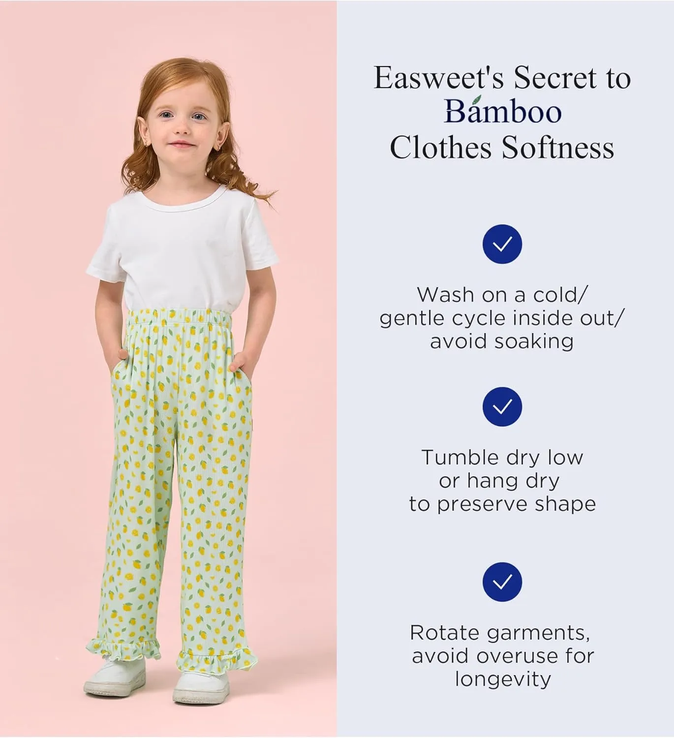 Toddler Girl Pants Soft Bamboo Viscose Casual Ruffle Wide Leg Trousers for Kids with Pockets