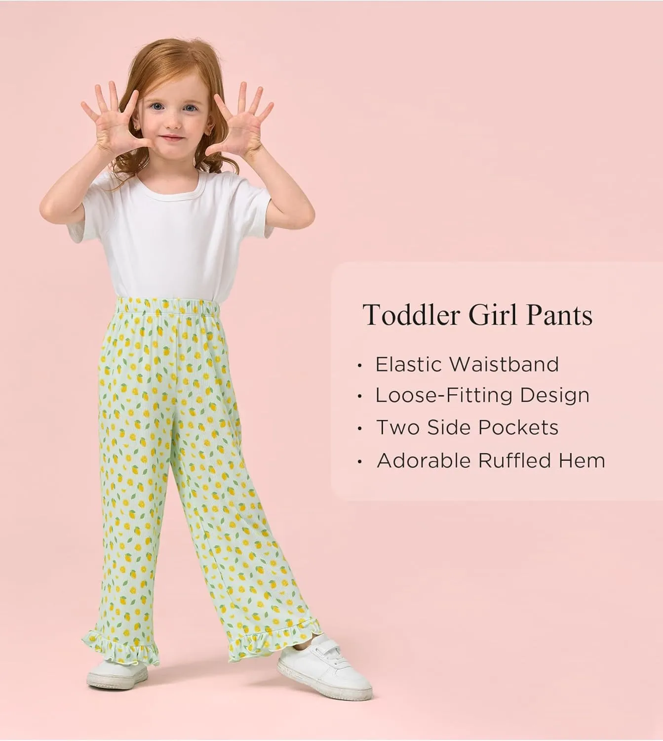 Toddler Girl Pants Soft Bamboo Viscose Casual Ruffle Wide Leg Trousers for Kids with Pockets