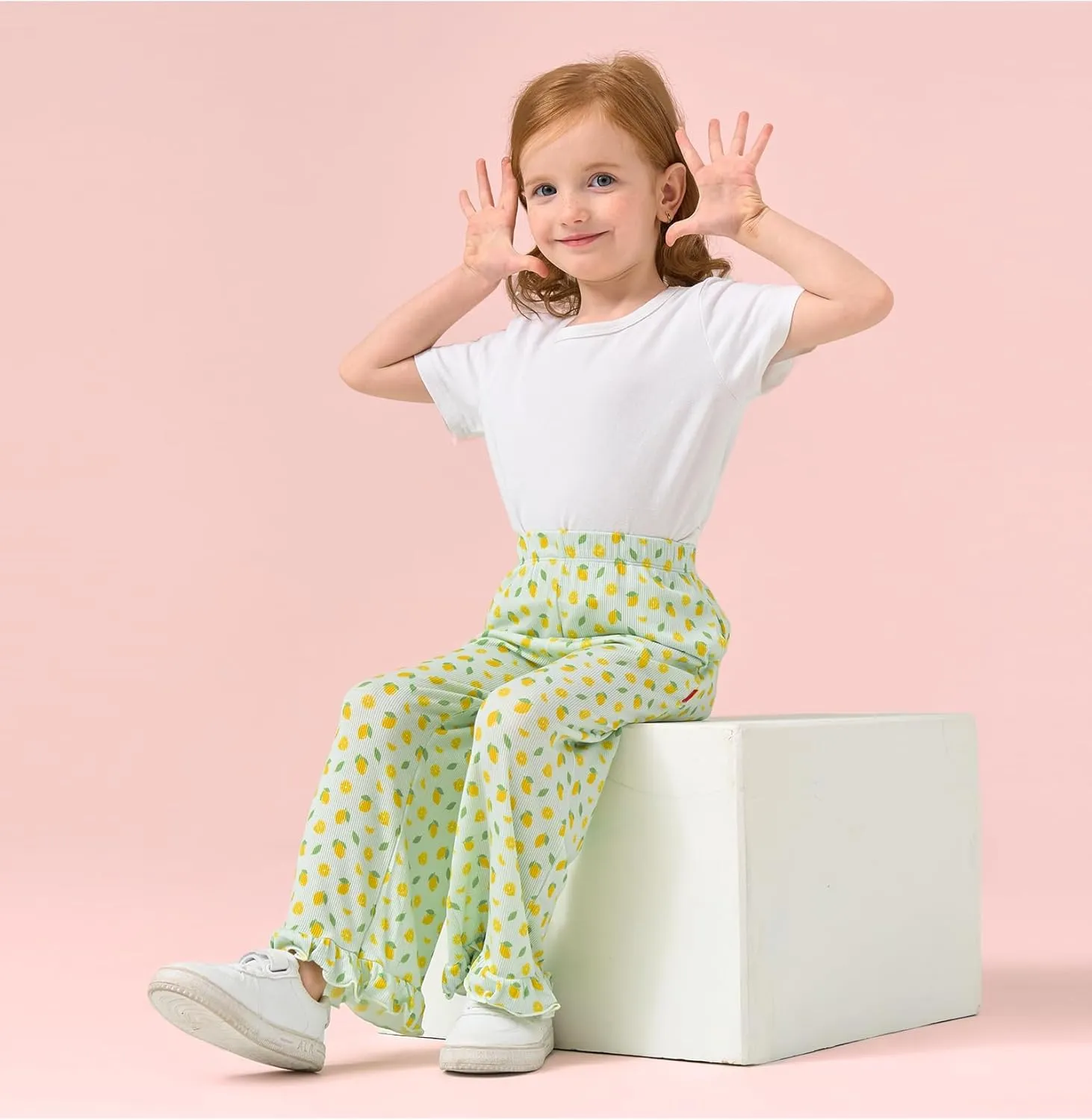 Toddler Girl Pants Soft Bamboo Viscose Casual Ruffle Wide Leg Trousers for Kids with Pockets
